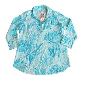 NWT Vineyard Vines Tunic Top Lucaya Blue Print Blue Aqua Resort wear Women's S